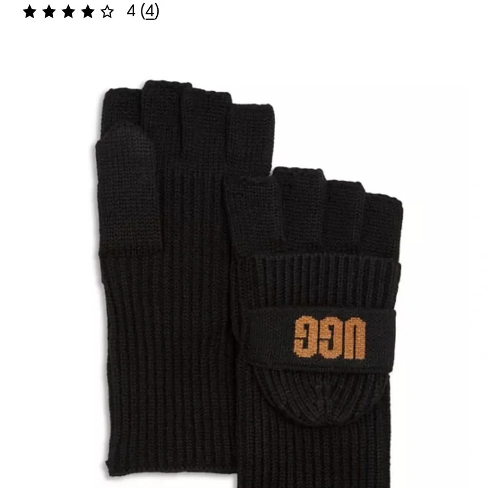UGG Black Knit Convertible Fingerless Gloves with Tan Logo